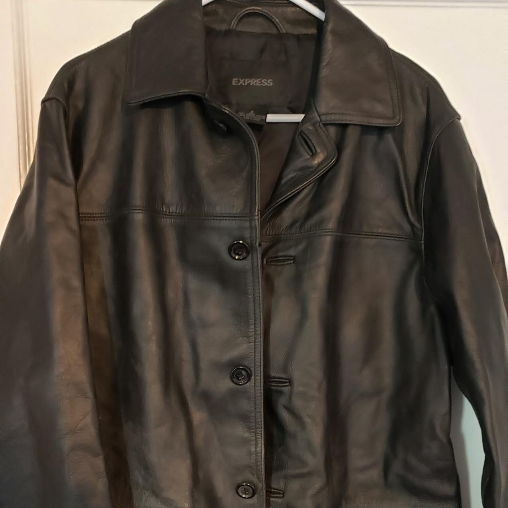 Express men leather trench coat